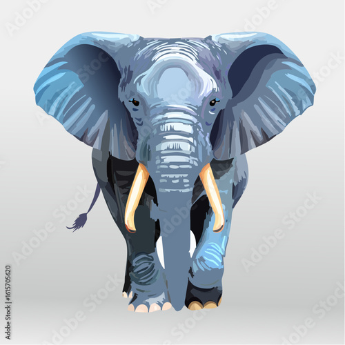 Majestic Gray Elephant Illustration with Detailed Texture and Forward Facing Perspective