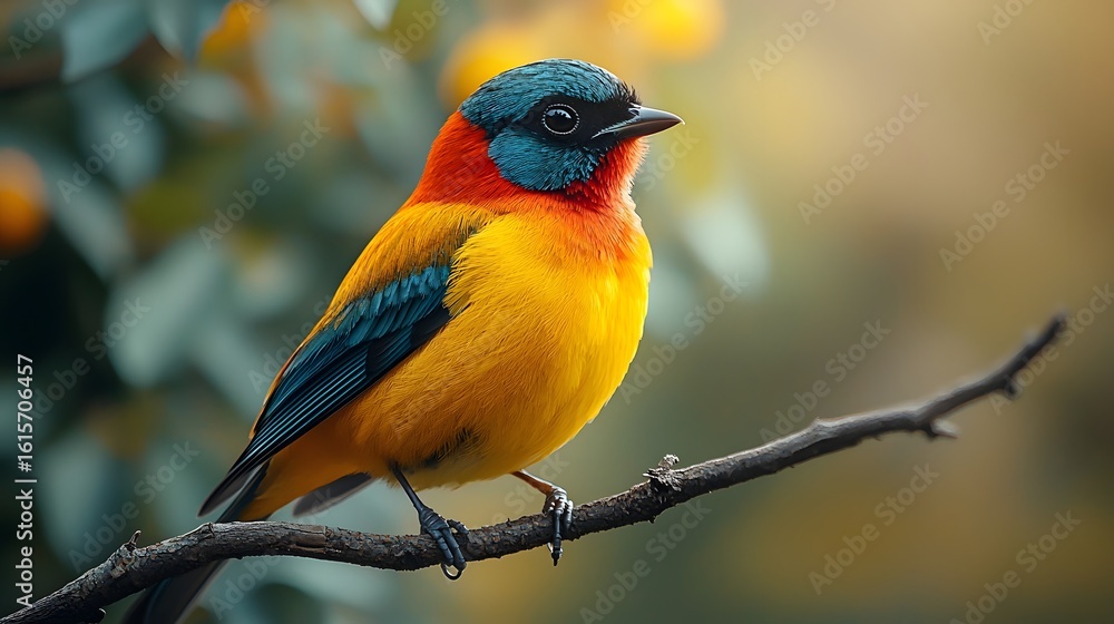 Obraz premium Vibrant and delicate bird perched on a branch