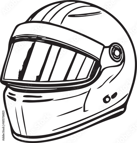 Sleek White Racing Helmet With Visor Detailed Line Art Graphic Design Illustration