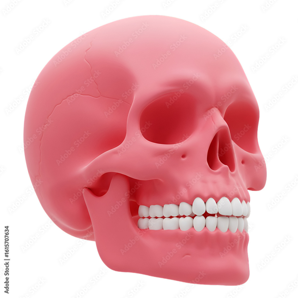 Obraz premium Pink Skull Illustration with Realistic Teeth on Transparent Background