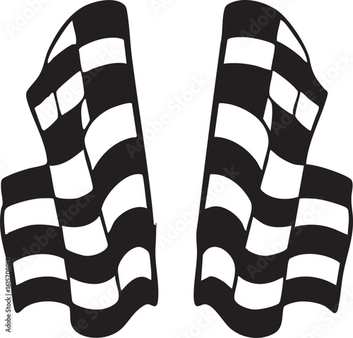 Two Waving Checkered Flags Symbolizing Victory and High Speed Motor Sports Finish Line