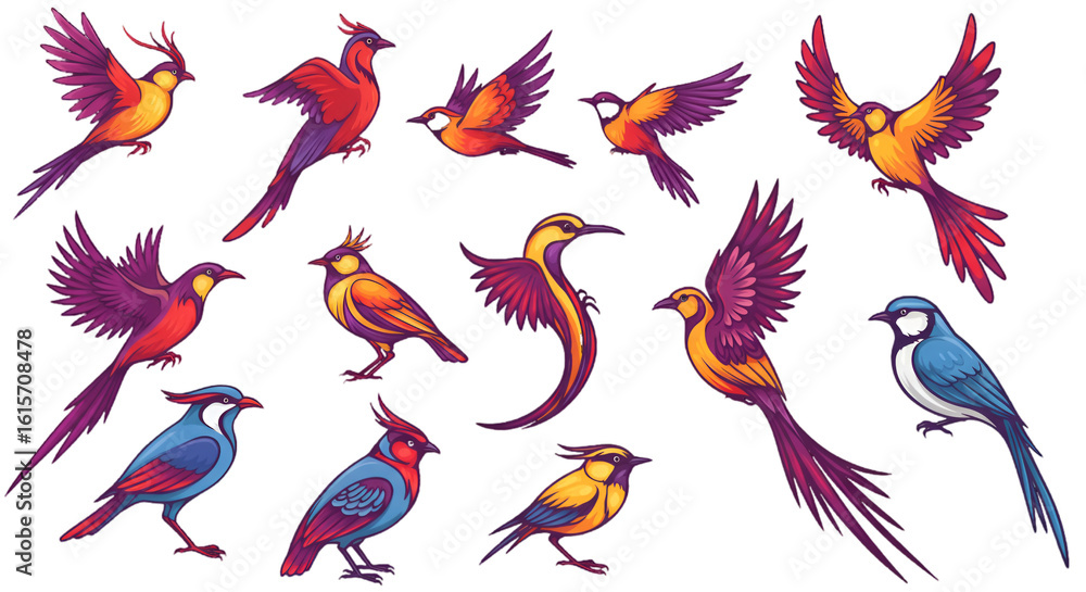 Obraz premium Pixel Art Bird Illustration In Flight With Colorful Feathers On Transparent Background