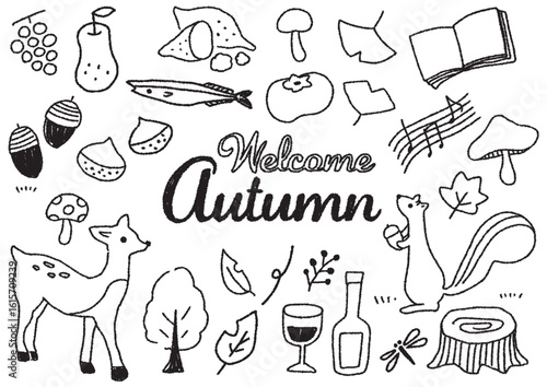 手書きの秋イラスト素材セット 落書き装飾