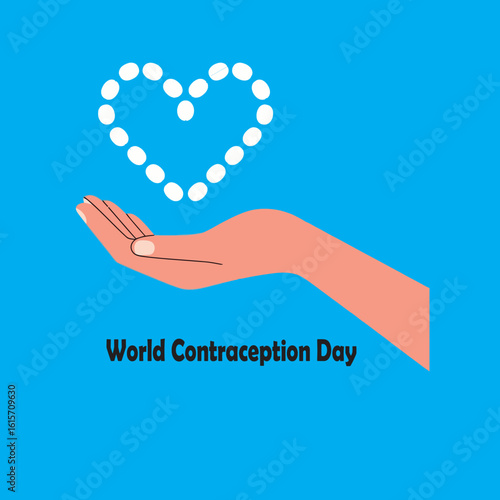 Hand holding white heart shape on blue background contraception