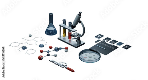 Isometric 3D Illustration Of Science Lab Equipment With Transparent Background