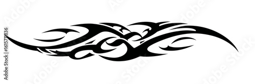 tattoo, A black and white tribal DV decal design with symmetrical intricate patterns resembling flames or swirling organic forms