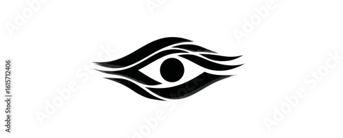 tattoo, Stylized eye illustration with smooth flowing lines, black pupil, and extended lashes on plain white background,