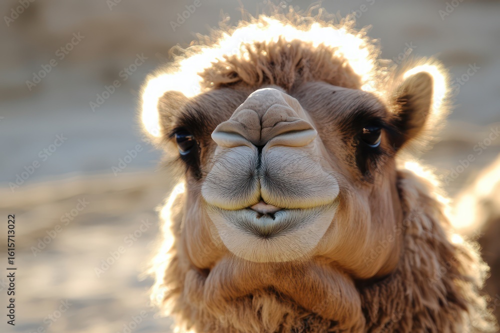 Obraz premium Goofy camel with toothy grin in desert