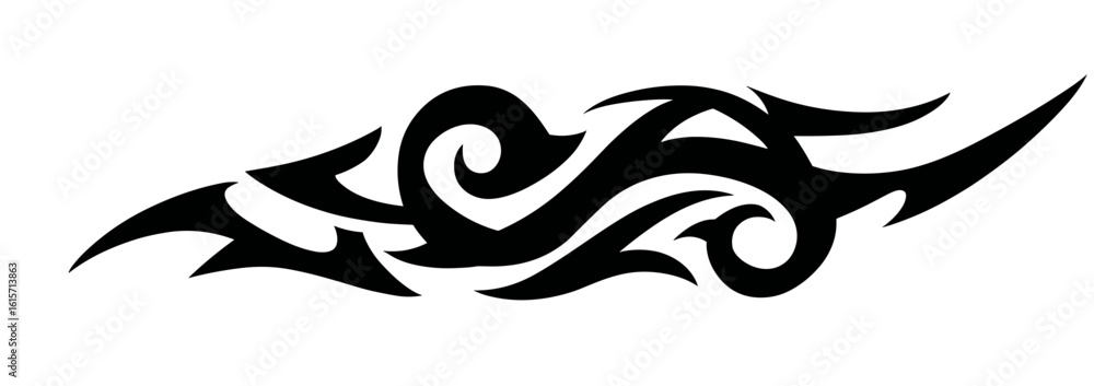 Fototapeta premium tattoo，Abstract stylized design with bold curved lines resembling tribal art or traditional graffiti elements,