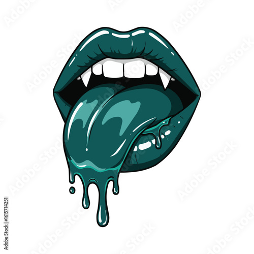 Vampire Lips with Teal Dripping Tongue