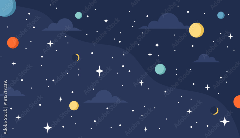 Fototapeta premium Space background with planets and stars. Flat vector illustration