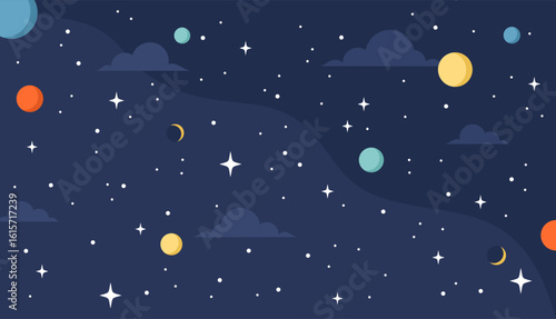 Space background with planets and stars. Flat vector illustration