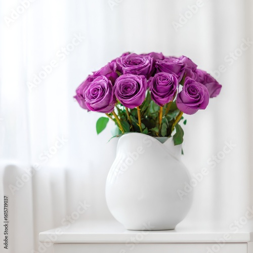 Wallpaper Mural A bouquet of vibrant purple roses in a white vase. Torontodigital.ca