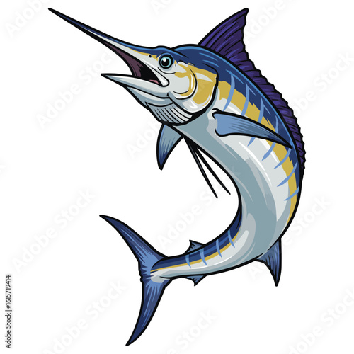 Vibrant Illustration of a Striking Marlin in a Dynamic Pose