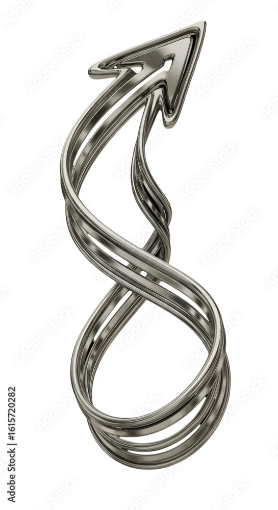 Fototapeta premium Metallic Spiral Arrow 3D Render On Transparent Background Isolated Illustration