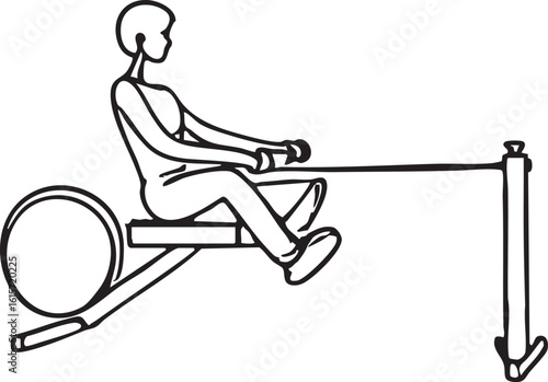 Simplified Illustration: Individual Using Rowing Machine for Exercise and Strength