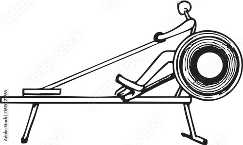Stylized Monochromatic Depiction of Person Exercising on a Rowing Machine Indoors