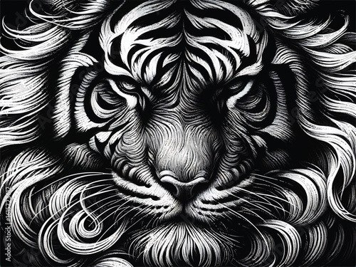 Tigger lines art carbon painting for decorate new products. wildlife, biological, draw, dangerous, natural, elegant, terrifying, arrogant, cat, animal, feline, art, beauty, fashion .	
