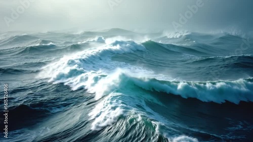 Waves in the middle of the sea in a gloomy atmosphere