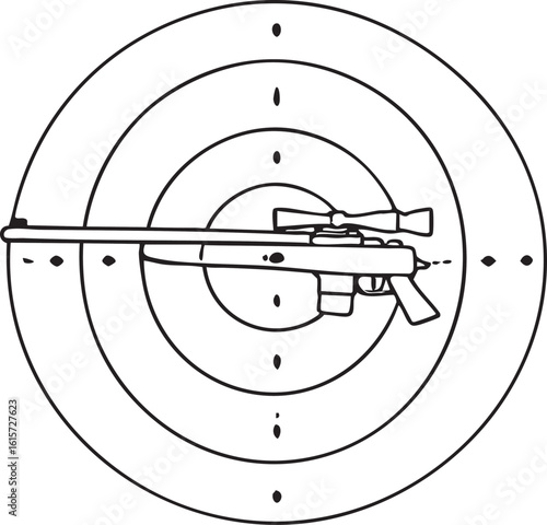 Rifle Silhouetted Against a Circular Shooting Target for Practice and Competition