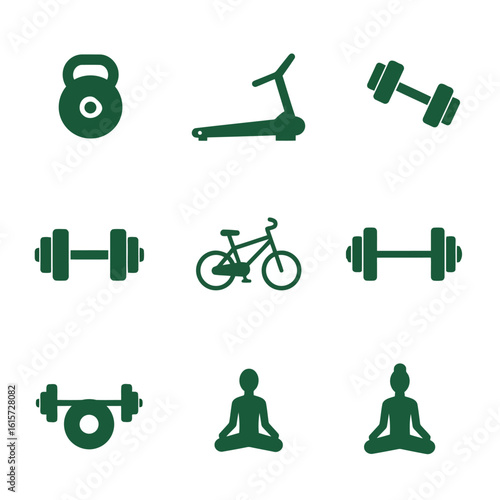 Green bike business concept: 3D vector illustration set with bicycle icons and signs