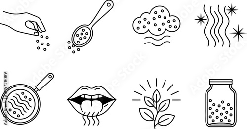 Cooking ingredients preparation recipe steps outline icons