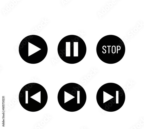 Media control button: A set of media control icons, rendered in a sleek, minimalist style. The buttons command immediate attention, designed for intuitive interaction in the digital space.