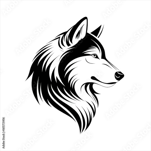Stylish Wolf Head Profile - Black and White Vector Art
