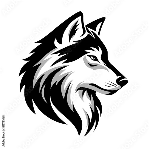 Bold Wolf Head Profile Vector - Black and White Animal Illustration
