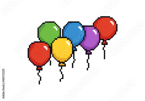 Pixel Art Colorful Balloons Illustration Isolated on Transparent Background