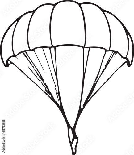 Solitary Parachute Depicted With Bold Lines Against a Blank White Canvas Artwork