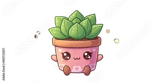Pixel Art Illustration of Cute Kawaii Potted Succulent on Transparent Background