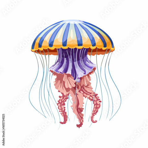 Colorful jellyfish illustration against a white background aquatic creature with striped pattern