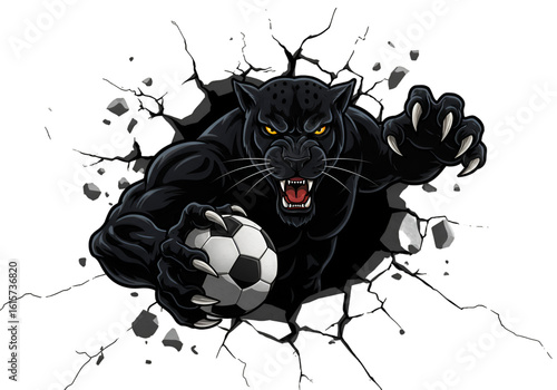 Pixelated Black Panther Football Illustration Breaking Transparent Wall
