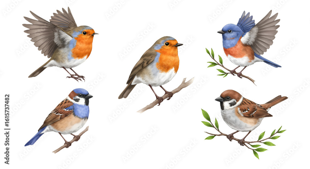 Fototapeta premium Realistic Pixelated Birds Illustration On A Transparent Background
