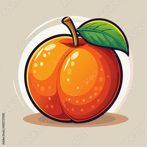 Stylized peach illustration featuring vibrant colors and cartoonish design elements