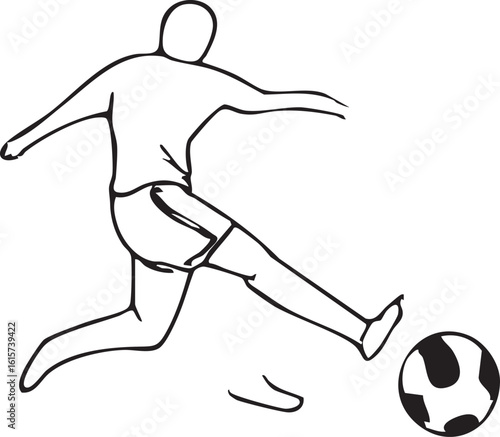 Simplified Linear Silhouette Depiction Of Player Kicking Ball On Clean White Background