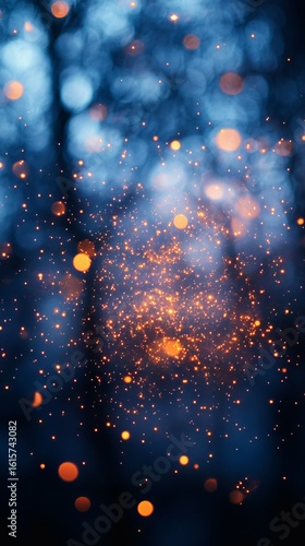 Abstract Glowing Particles on Dark Blue Background