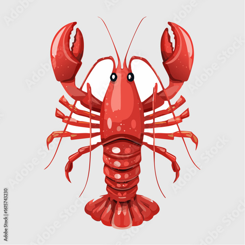 Vibrant cartoon lobster illustration with detailed features and bright red color scheme