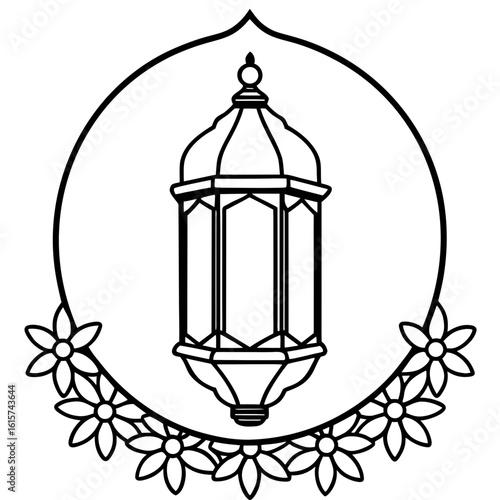 Wallpaper Mural Islamic Lantern Side View with Floral Border  Torontodigital.ca