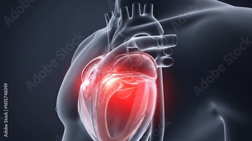 Wallpaper Mural Anatomical 3D Render of Human Heart Beating Inside Transparent Chest Cavity Torontodigital.ca