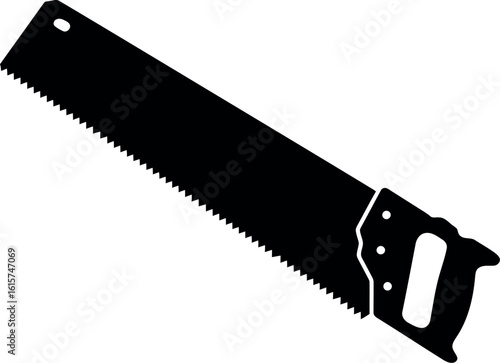 Black hand saw silhouette isolated on white background