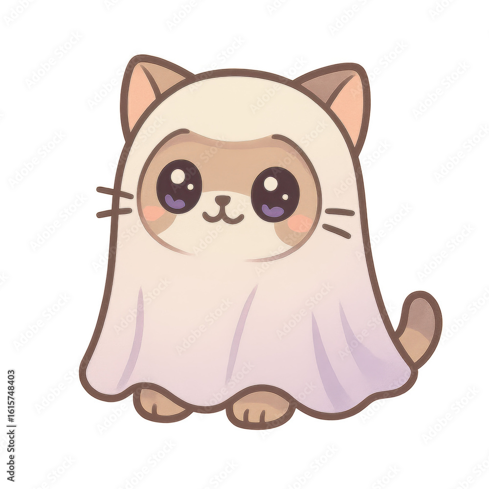 Fototapeta premium Cute cat in ghost costume for playful themes.