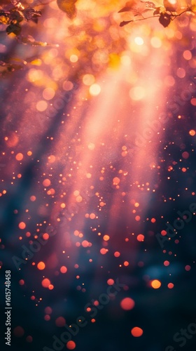 Sunbeams Streaming Through the Forest Canopy with Floating Particles