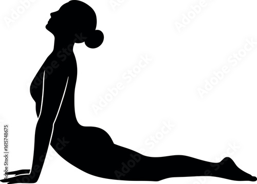 Woman silhouette yoga cobra pose black white