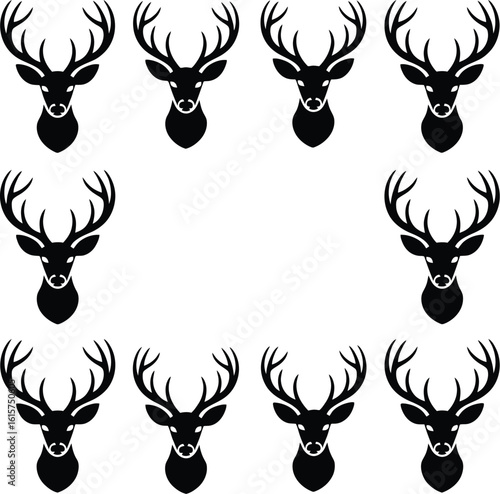 Black deer heads with antlers stag animal