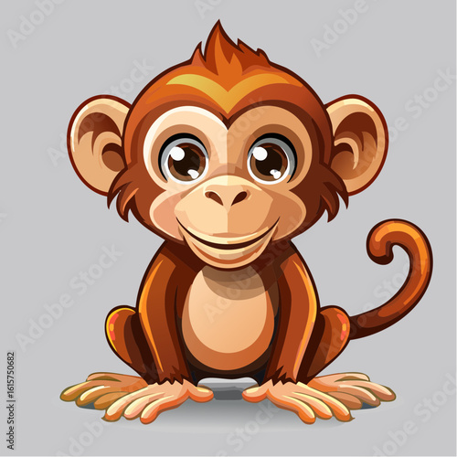 Adorable cartoon monkey with big eyes and a cute smile sitting patiently