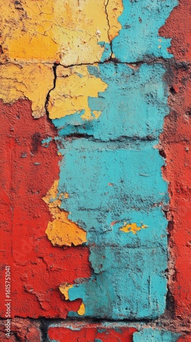 Textured Brick Wall with Colorful Peeling Paint Vertical