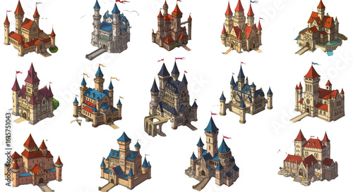 Pixel Art Medieval Castle Illustrations Set