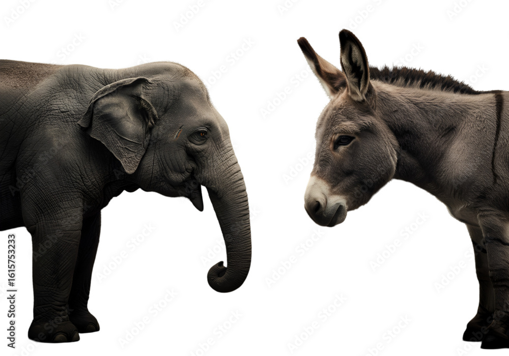 Fototapeta premium Realistic Isolated Illustration Of Elephant And Donkey Political Symbols